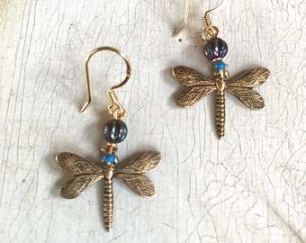 Dragonfly Dangle Earrings, Dragonfly Jewelry, Dragonfly, Insect Jewelry, Bug Earrings,