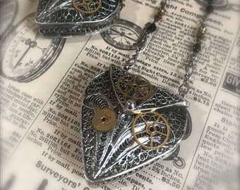 Filigree Mini Purse, Mini Purse with Gears on Neckchain, Steampunk Jewelry, Gift for Her,