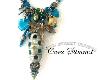 Beaded Dragonfly Charm Necklace, Insect Jewelry, Boho Style, Made in USA, Free Shipping USA