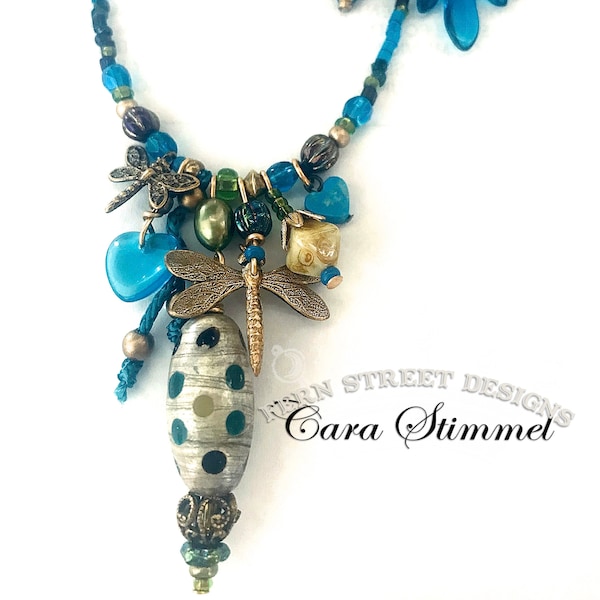 Beaded Dragonfly Charm Necklace, Insect Jewelry, Boho Style, Made in USA, Free Shipping USA