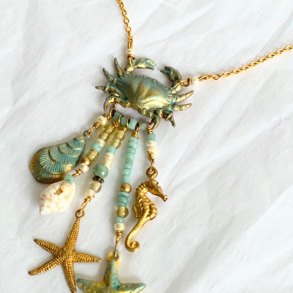 Sea Life Jewelry, Sea Shore Memories, Blue Crab Necklace, Women's Jewelry, Beach Charm Jewelry, Sea Breeze Blue Jewelry, Free Shipping USA