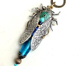 Insect Necklace, Cicada Pendant Necklace, Insect Pendant on Chain,