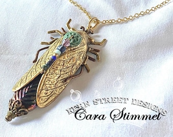 Cicada Pendant Necklace, Insect Necklace, Insect Pendant on Chain, Free shipping USA