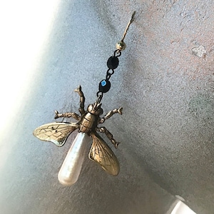 Firefly Earrings, Insect Jewelry,  Rosary Earrings, Bohemian Style, Steampunk Jewelry,  Bug Earrings, Made in USA, Free Shipping USA