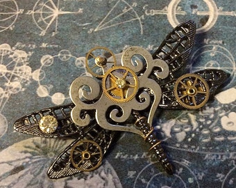 Large Dragonfly Brooch, Steampunk Dragonfly Jewelry, Insect Jewelry,  Made in USA,