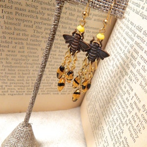 Honey Bee Earrings, Bee Earrings, Bee Jewelry, Bee Chandelier Earrings, Bumble Bee Earrings, Insect Jewelry, Apilculture, Bug Earrings image 3