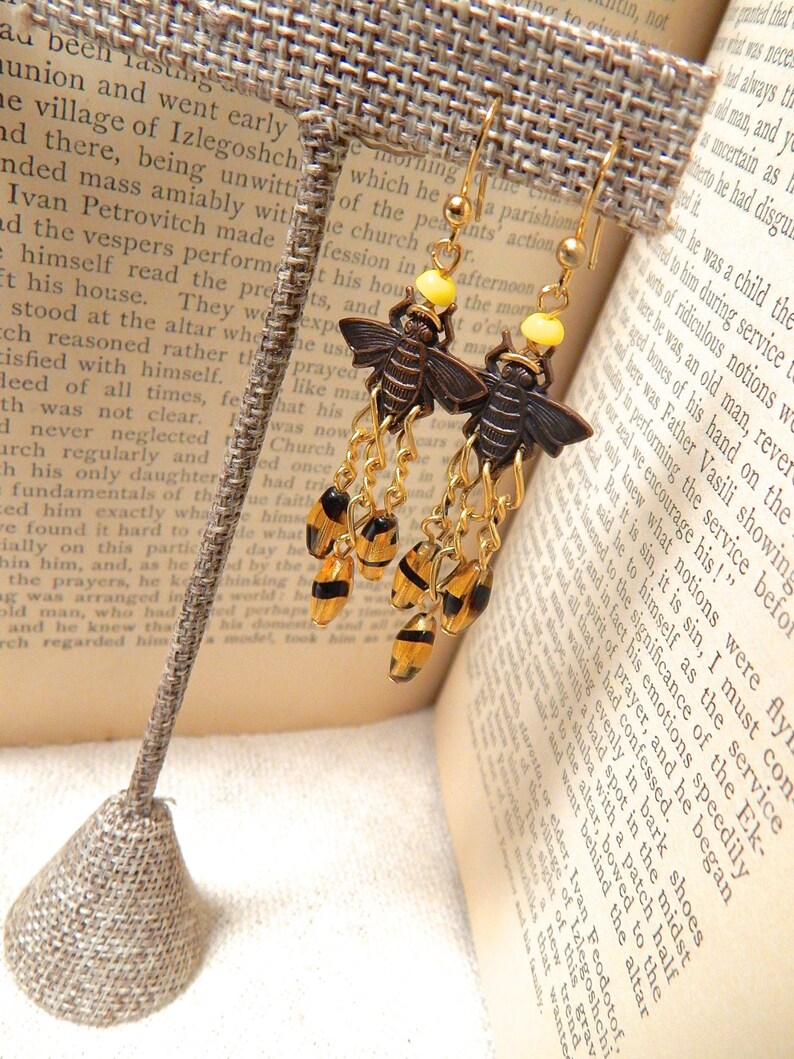 Honey Bee Earrings, Bee Earrings, Bee Jewelry, Bee Chandelier Earrings, Bumble Bee Earrings, Insect Jewelry, Apilculture, Bug Earrings image 3