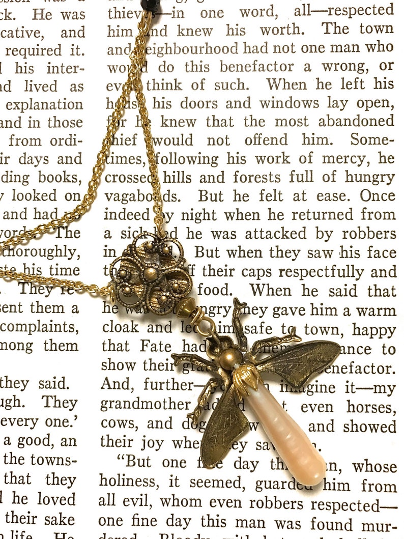 Steampunk Firefly Pendant, Chain Draped Necklace, Insect Jewelry, Free Shipping USA image 3