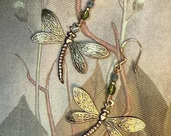 Dragonfly Dangle Earrings, Dragonfly Gifts, Woodland Whimsy Style, Insect Jewelry
