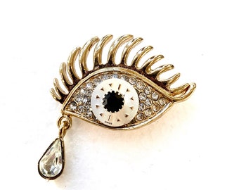 Steampunk Brooch, Steampunk Evil Eye Pin, Unisex Jewelry, Pave' Brooch, Free Shipping USA