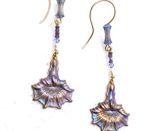 Long Flower Earring, Hand Painted, Gift for Her, Made in USA