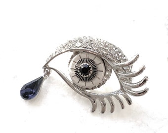 Steampunk Evil Eye Pin, Steampunk Brooch, Statement Jewelry, Unisex Jewelry, Pave' Brooch, Free Shipping USA