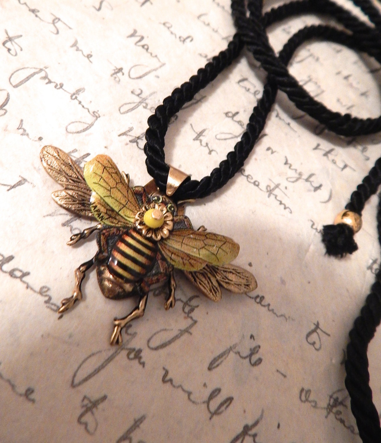 Bee Jewelry, Bee Necklace, Bee Pendant, Bee on Twisted Cord