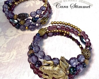 Frog Bracelet, Wire Bracelet, Memory Beaded Bracelet, Frog Jewelry, Boho Style, Made in USA