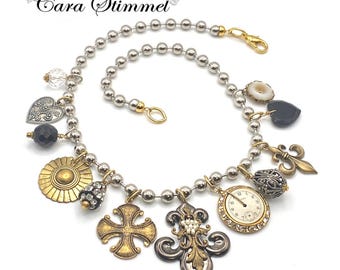 Chunky Ball Chain Charm Necklace, Mix Metal Charms on Stainless Steel Ball Chain, Limited Edition,  Free Shipping USA