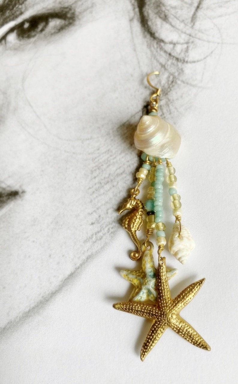 Seashell Dangle Earring w/ Fishhook Ear Wire Top, Drop Earrings, Women's Earrings, Shell Jewelry, Sea Breeze Blue Jewelry, Free Shipping USA image 6