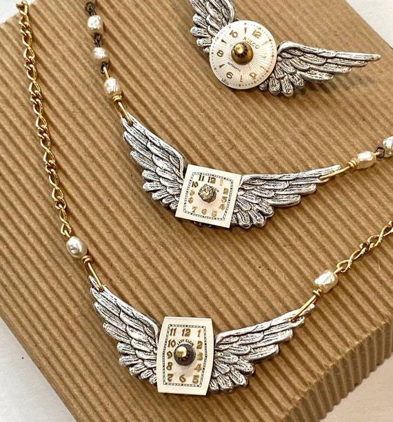 Steampunk Winged Necklace, Time Traveler Jewelry, Rosary Steampunk Necklace,