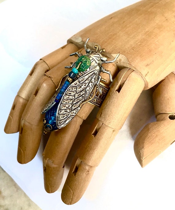 Helen De Lete Vintage Cicada Adjustable Ring – S925 Sterling Silver Unisex Jewelry