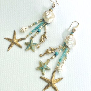 Seashell Dangle Earring w/ Fishhook Ear Wire Top, Drop Earrings, Women's Earrings, Shell Jewelry, Sea Breeze Blue Jewelry, Free Shipping USA image 4