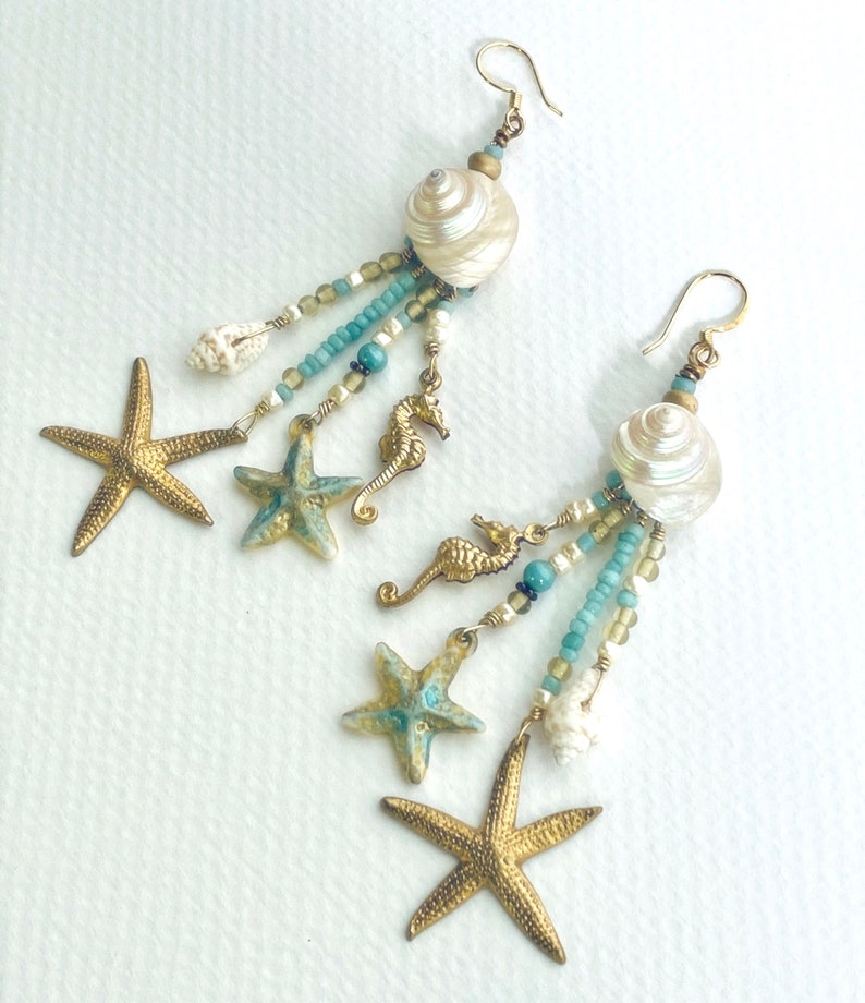 Seashell Dangle Earring w/ Fishhook Ear Wire Top, Drop Earrings, Women's Earrings, Shell Jewelry, Sea Breeze Blue Jewelry, Free Shipping USA image 4