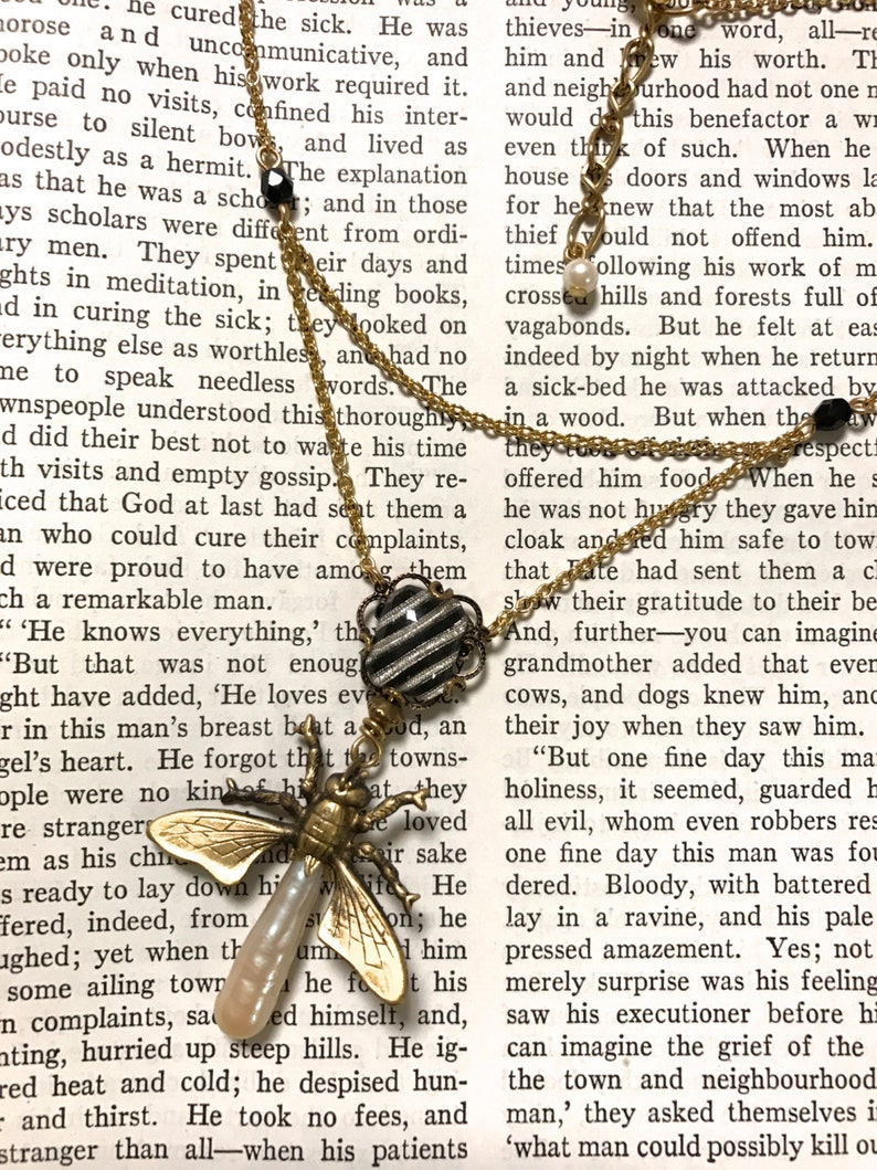 Steampunk Firefly Pendant, Chain Draped Necklace, Insect Jewelry, Free Shipping USA image 2