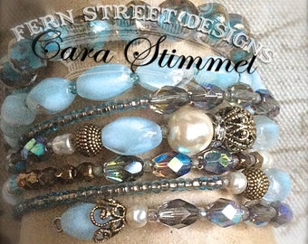 Memory Wire Bracelet, Vintage Glass Bead, Boho Style Beaded Bracelet, Beaded multi Row Bracelet, Free Shipping USA