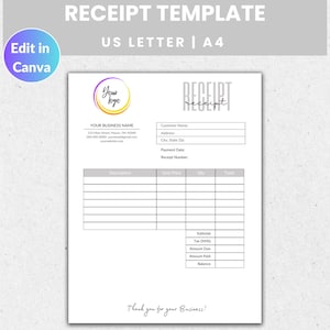 Editable Receipt, Sales Receipt, Customer Receipt, Cash Receipt, Order Receipt, Purchase Receipt, Receipt Form, Business Receipt, Letter/A4