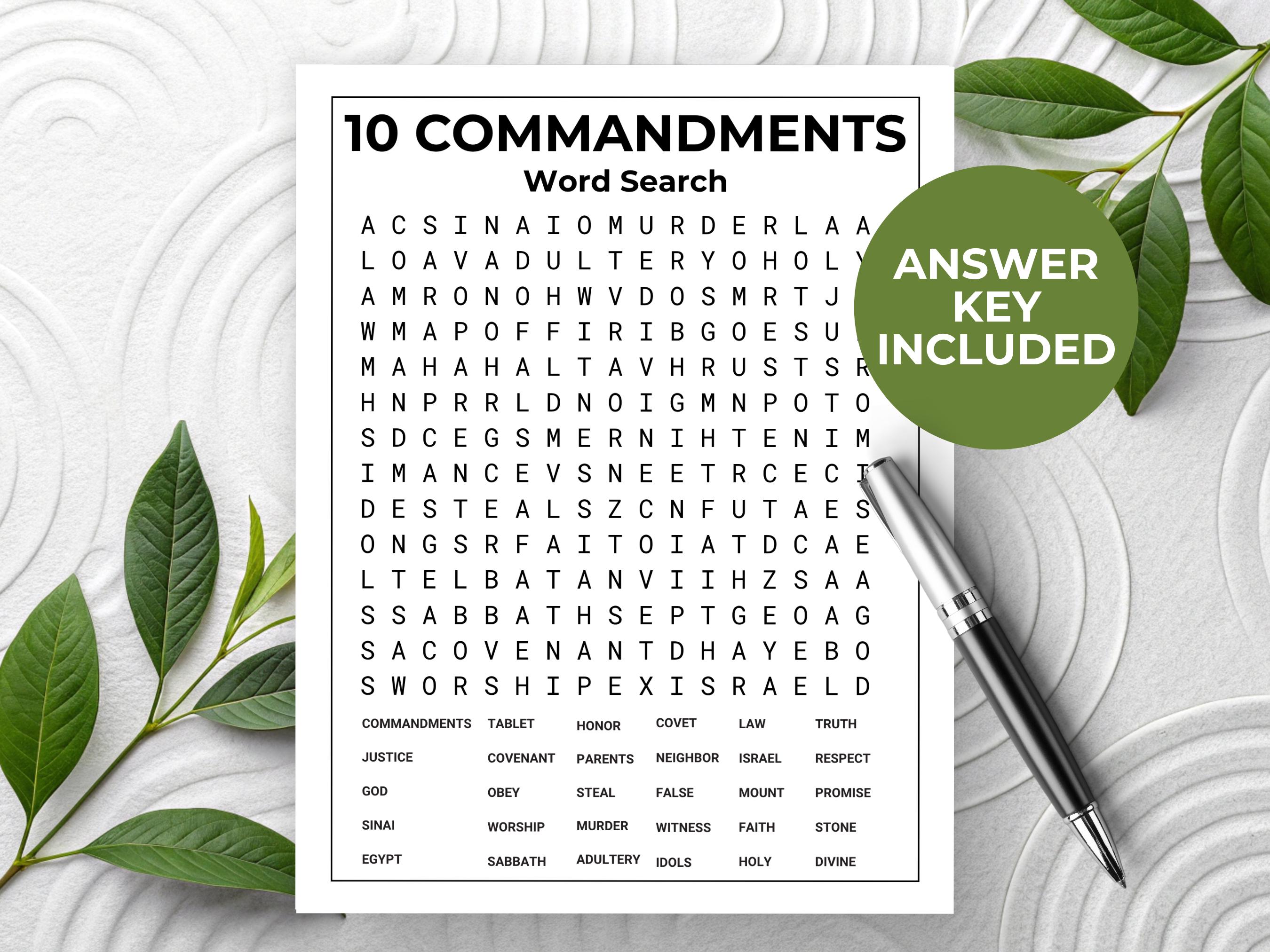 10 Commandments Word Search Puzzle, Ten Commandments, Old Testament ...