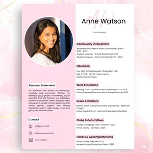 Editable Sorority Resume Template, Cover Letter Template, Rush Resume Template, Social Resume, Resume With Photo, Custom Rush Kit,  Letter