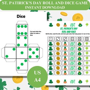 St. Patrick&#39;s Day Dice Game Printable, Preschool Curriculum, Fine Motor Activities Preschool, Roll And Race, Dementia Activities, Letter/A4