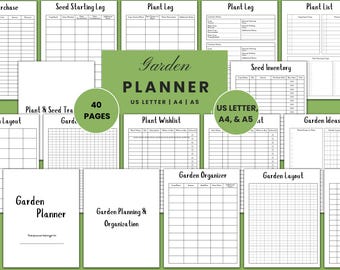 Planejador de Jardim Imprimível, Diário de Cuidados com Plantas (Carta/A4/A5) (Modelo em PDF)
