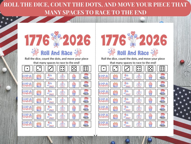 250th Anniversary Dice Game Printable, 250 USA America, 4th of July ...