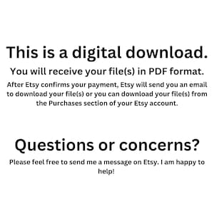 Puede incluir: Fondo blanco con texto negro. El texto dice: "Esta es una descarga digital. Recibir&aacute;s tu(s) archivo(s) en formato PDF". Texto adicional proporciona instrucciones para descargar archivos e informaci&oacute;n de contacto.