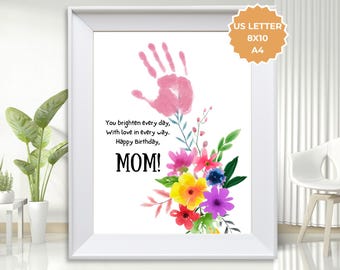 Happy Birthday Mom Handprint Art, Unique Gift For Mom, DIY Birthday Card, Toddler Handprint, Handprint Keepsake, Birthday Handprint Craft