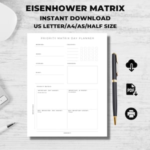 Matriz de Eisenhower, Gestión de proyectos, Rastreador de tareas, Organizador de proyectos, Matriz de prioridad de tareas, Lista de tareas prioritarias, Carta/A4/A5/Media hoja