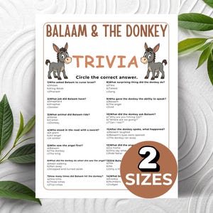 Balaam & The Donkey Trivia Game For Kids, Old Testament Worksheet, Homeschool Activity, Church Bible Games, Sunday School Lesson, Creation