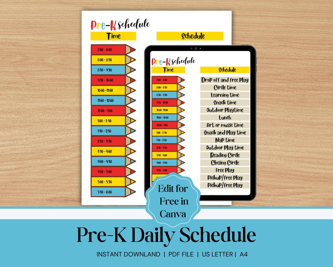 Editable Pre-k Daycare Schedule, Daycare Forms, Daily Routine, Home ...