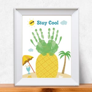 Arte con huellas de manos para campamento de verano en casa, actividad de verano, manualidades para preescolar, manualidades para la vuelta al cole, impresiones de manos de verano, tamaño carta/A4