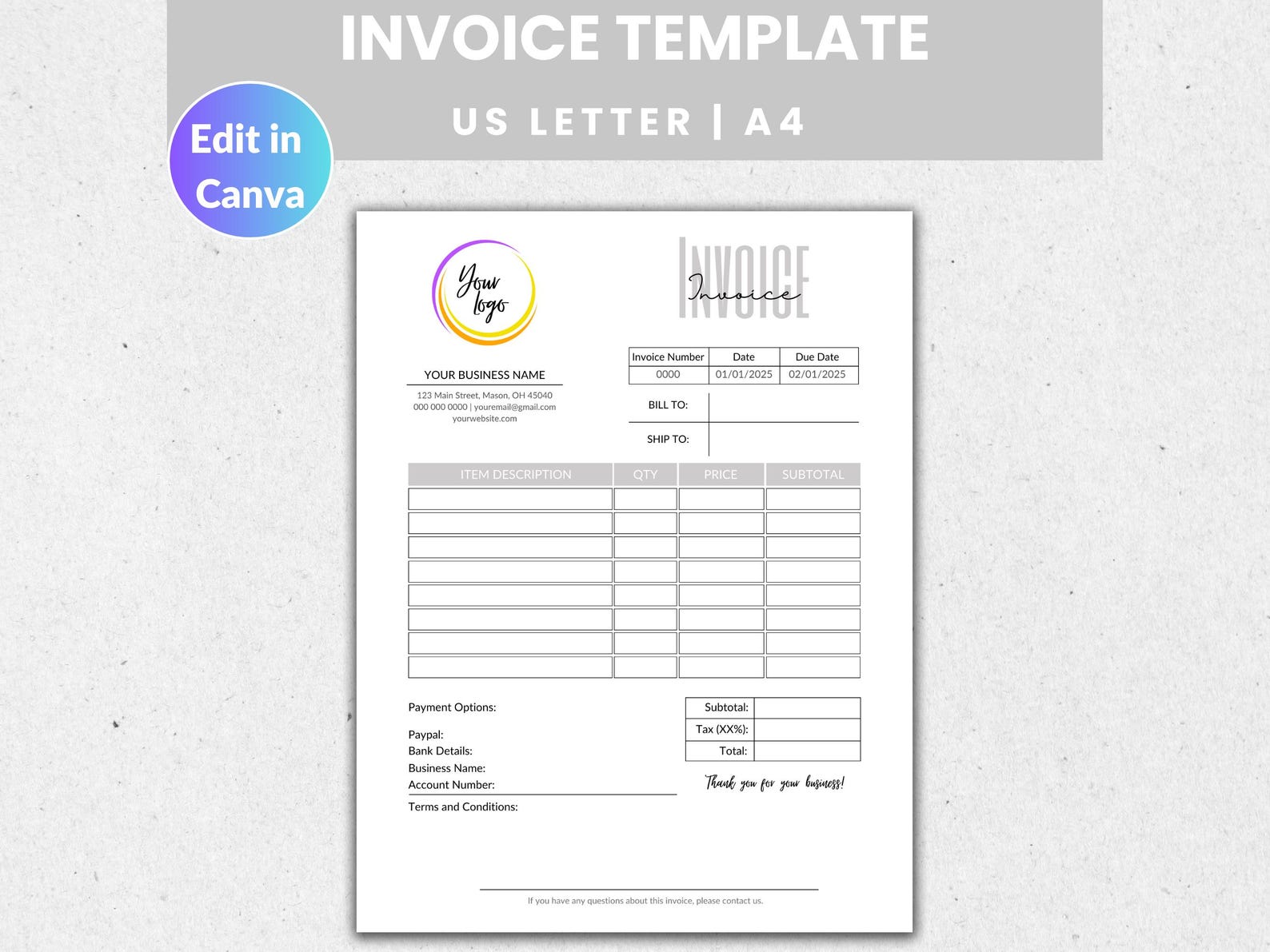 Editable Printable Invoice, Printable Invoices, Invoice Templates ...