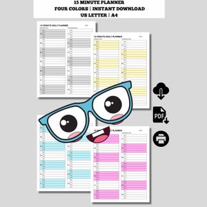 Printable 15 Minute Increment Planner, 15 Minute Planner, Productivity Planner, Daily Planner, Task Tracker, Work Planner, Letter/A4