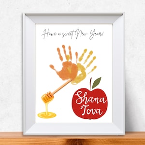 Artisanat d'art empreinte de main de Roch Hachana, artisanat de Roch Hachana, empreinte de main d'enfant en bas âge, imprimable juif, carte de Roch Hachana, cadeau Shana Tova, lettre