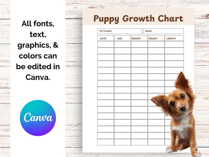 Editable Puppy Growth Chart, Puppy Weight Charts, Dogchart, Puppy ...