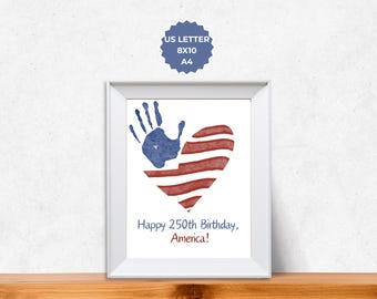 250th Anniversary Handprint Art Craft, 250 Years, America 250, 4th of July, Footprint Art, Preschool Daycare Kids Activity, Toddler Craft