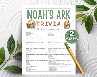 Juego de trivia sobre el Arca de Noé para niños, Hoja de trabajo sobre el Antiguo Testamento, Actividad para la educación en casa, Juegos bíblicos para la iglesia, Génesis, Lección de la escuela dominical, Creación