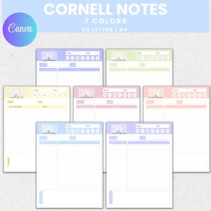 Editable Cornell Notes Template, Cornell Template, Cornell Method, Cornell Journal, Cornell Notebook, Academic Printable PDF, Letter/A4