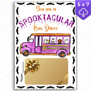 Afdrukbare Halloween-schoolbuschauffeur cadeaukaarthouder, bedankt voor een latte, buschauffeur cadeau, waardering chauffeur, cadeau werknemer, cadeaubon koffie
