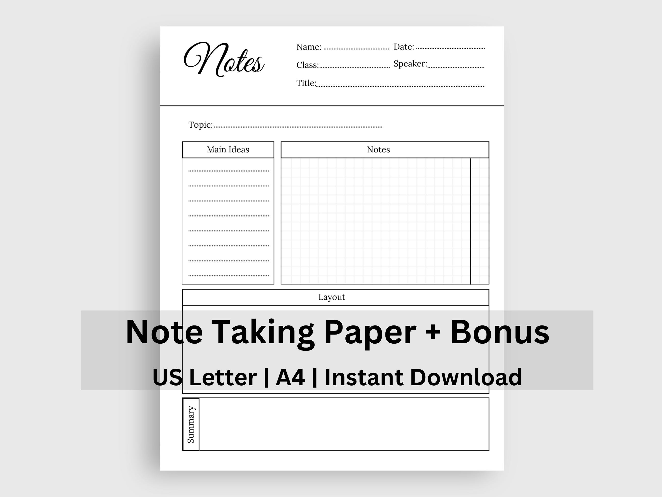 Printable Cornell Note Taking Template, University Class Note Paper ...