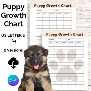 Wachstumstabelle für Hunde, Welpen Gewicht Tracker, Welpen Essentials, Hunde Wachstumstabelle, Hundegewichtstabelle, Welpen-Chart, neuer Welpe, Letter /A4
