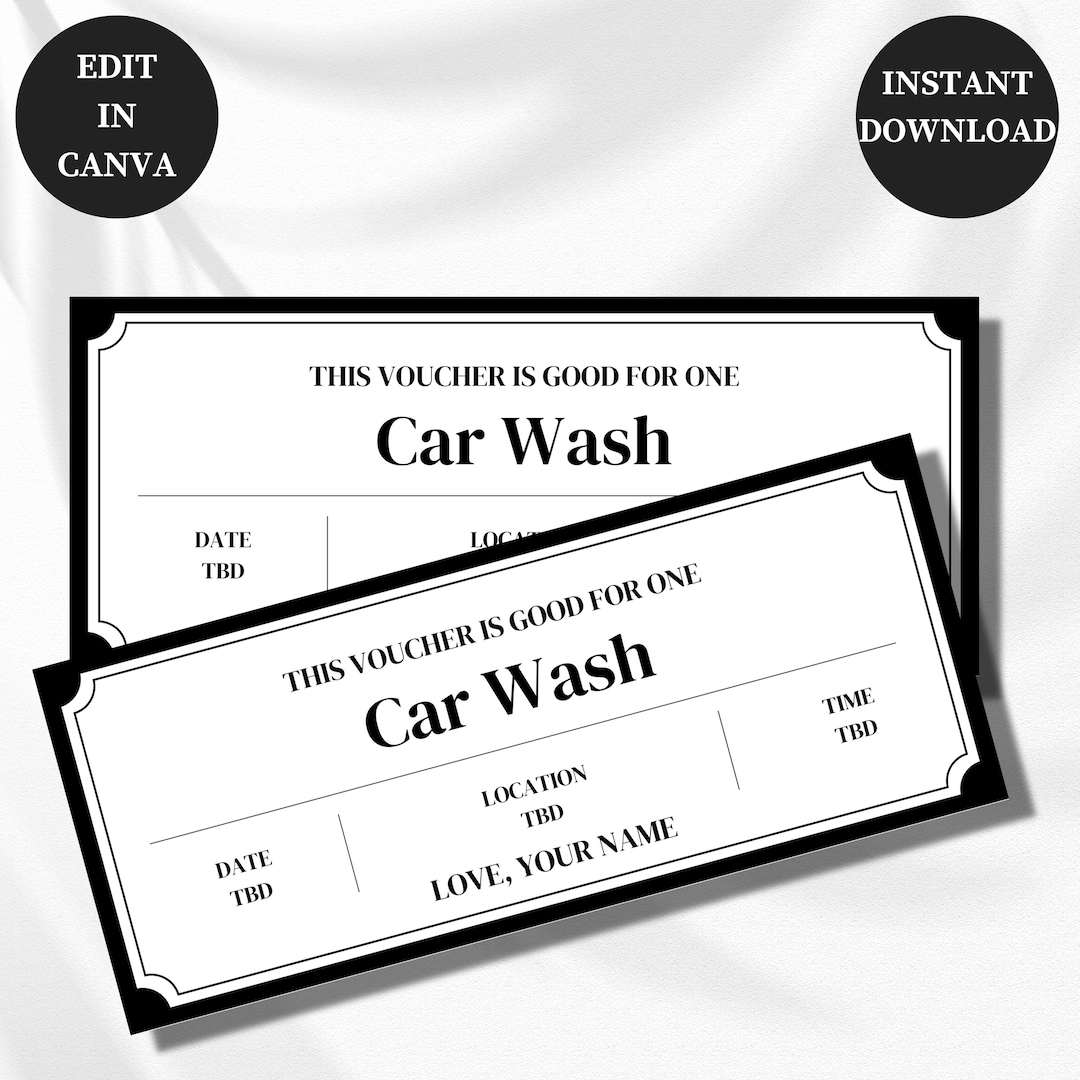 Editable Car Wash Gift Certificate Template, Car Wash Coupon Printable