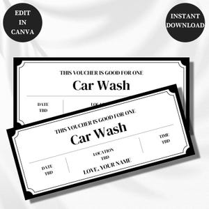Editable Car Wash Gift Certificate Template, Car Wash Coupon Printable Template, Car Detailing Template, Custom Ticket Printable